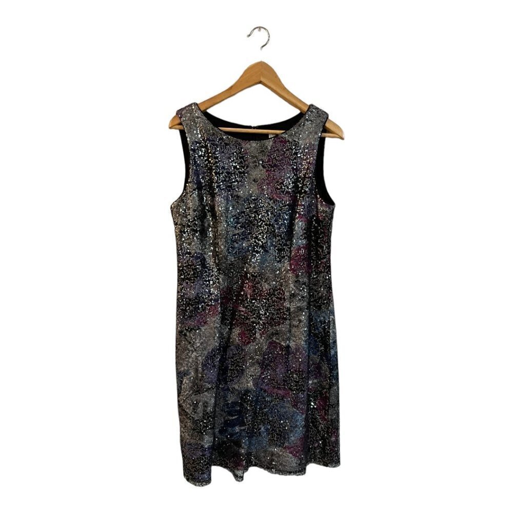 SD Collection Sequin Shift dress Lace Overlay Size 12 Purple Silver